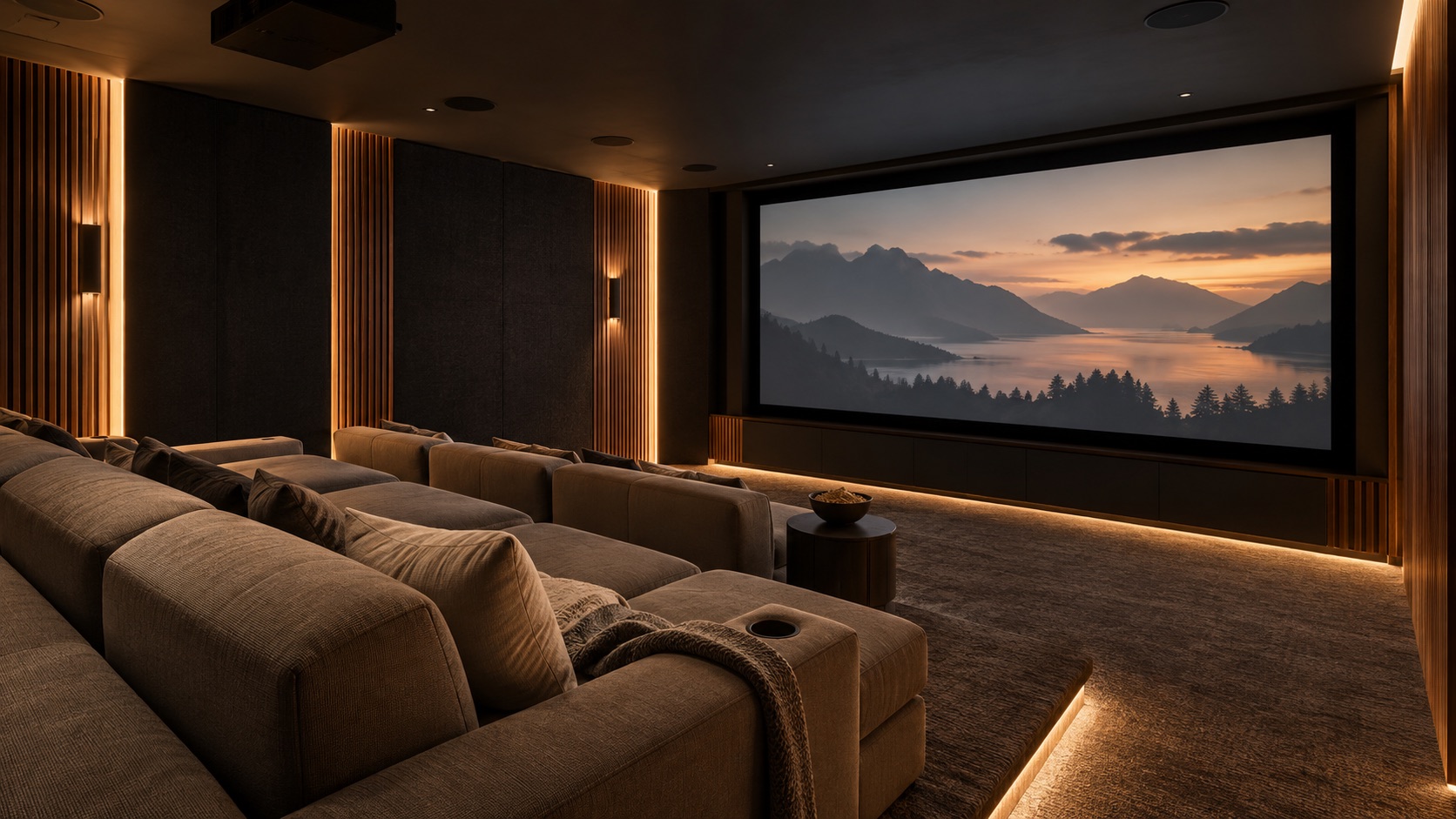Purpose-designed home theatre with screen and surround sound